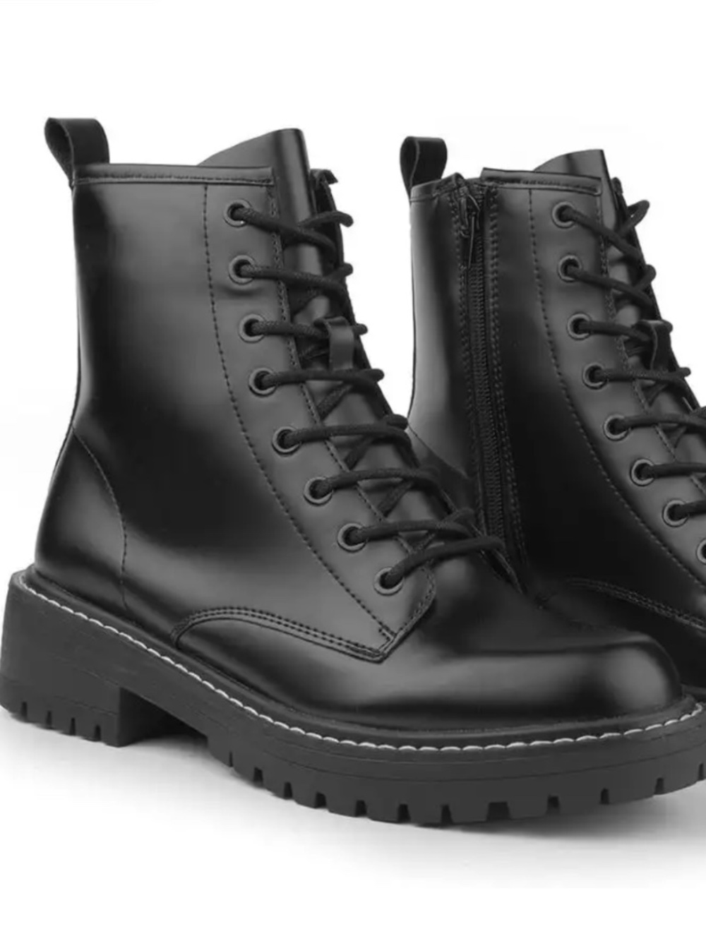 ICHIGO Women’s Ankle Booties – 8-Eye Lace-Up Combat Boots – Black – Size 8 NEW